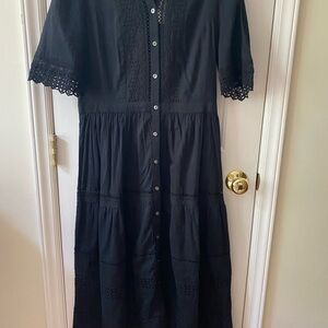 GAP Black Midi Sundress with 3/4 Sleeves and Collar